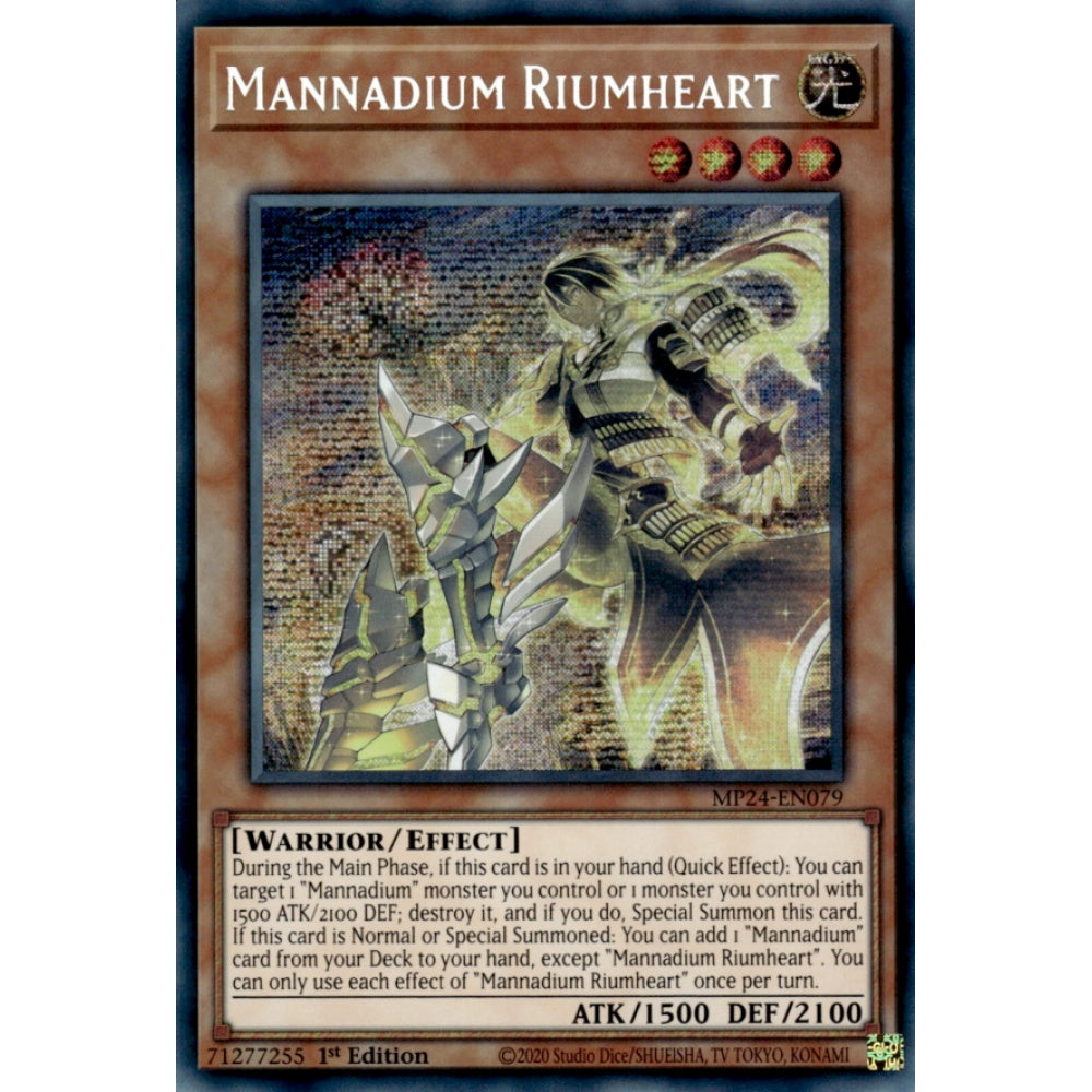 Mannadium Riumheart, MP24-EN079, Prismatic Secret Rare, Yu-Gi-Oh!, 25th Anniversary Tin: Dueling Mirrors