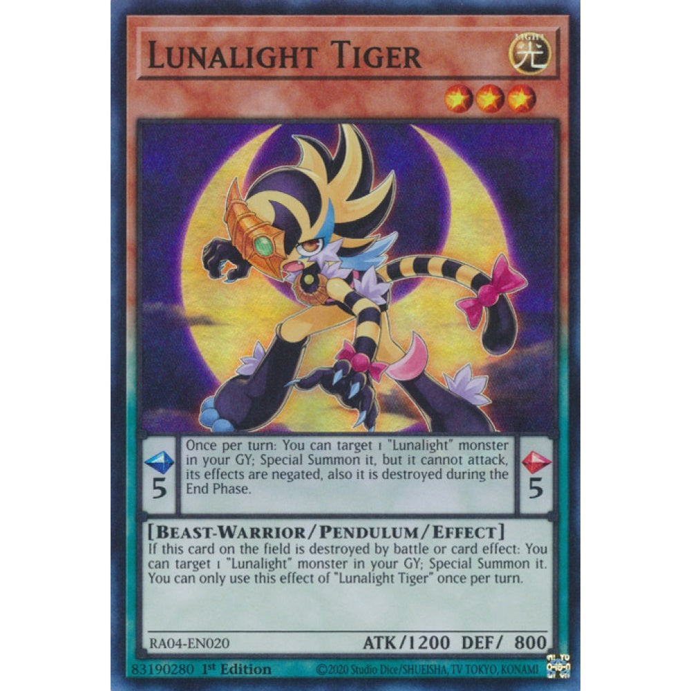 Lunalight Tiger RA04-EN020 QCR Quarter Century Secret Rare Yu-Gi-Oh Quarter Century Stampede in Art