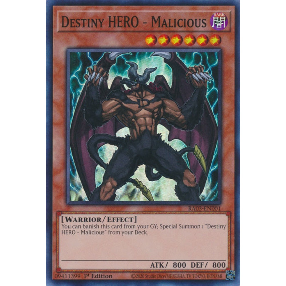 Destiny HERO - Malicious RA03-EN001 Super Super Rare Yu-Gi-Oh Quarter Century Bonanza in Art