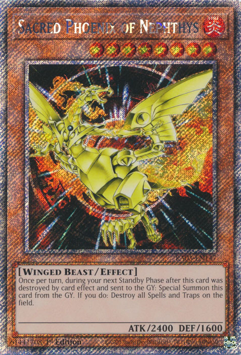 Sacred Phoenix of Nephthys RA03-EN147 Platinum Platinum Secret Rare Yu-Gi-Oh Quarter Century Bonanza in Art
