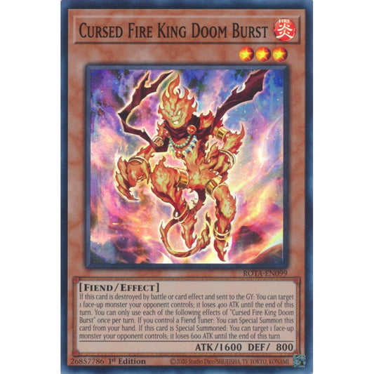 Cursed Fire King Doom Burst ROTA-EN099 Super Super Rare Yu-Gi-Oh Rage of the Abyss in Art