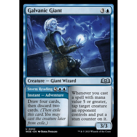 Galvanic Giant // Storm Reading, uncommon, 52, Magic the Gathering, Wilds of Eldraine