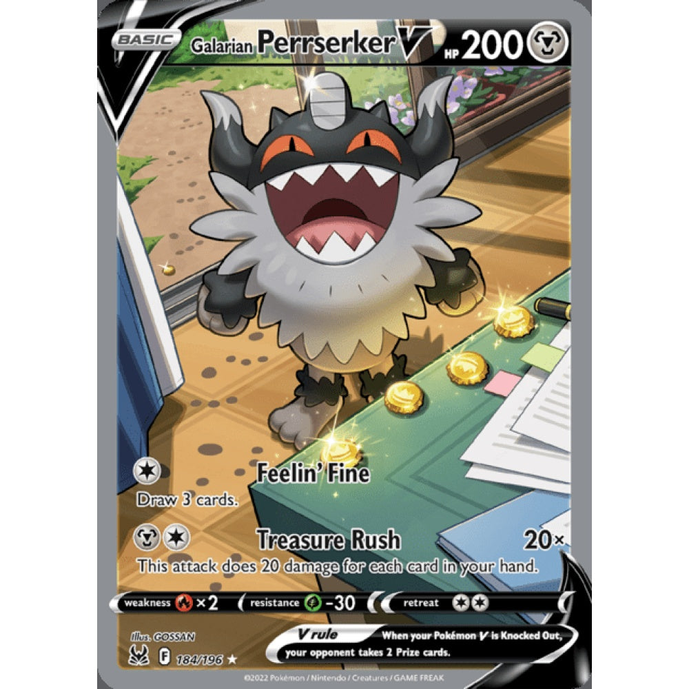 Galarian Perrserker V Full Art 184/196 Pokemon Card Game Lost Origins