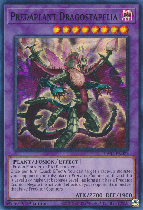 Predaplant Dragostapelia RA01-EN027 Super Super Rare Yu-Gi-Oh 25th Anniversary Rarity Collection in Art