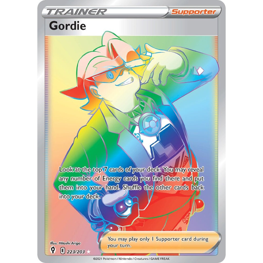 Gordie Rare Rainbow 223/203 Pokemon Card Game Evolving Skies