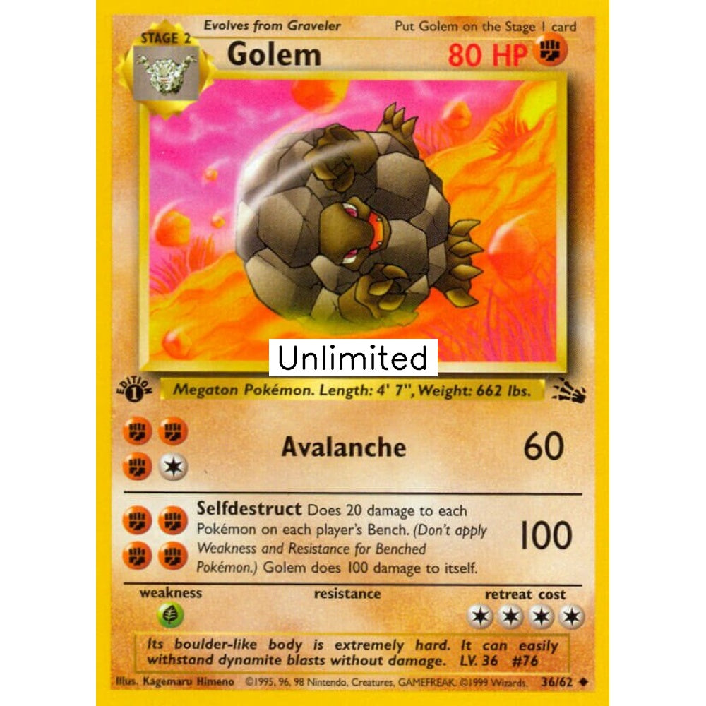 Golem Uncommon 36/62 Pokemon Card Game Fossil