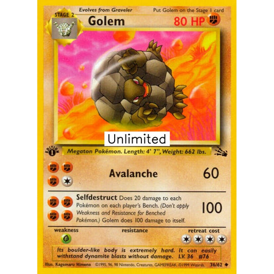 Golem Uncommon 36/62 Pokemon Card Game Fossil