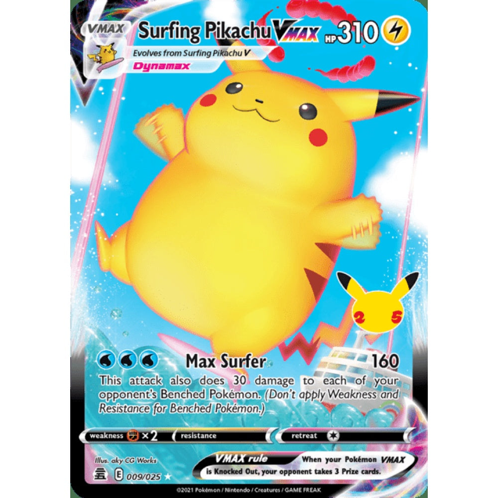 Surfing Pikachu VMAX Ultra Rare 009/025 Pokemon Card Game Celebrations
