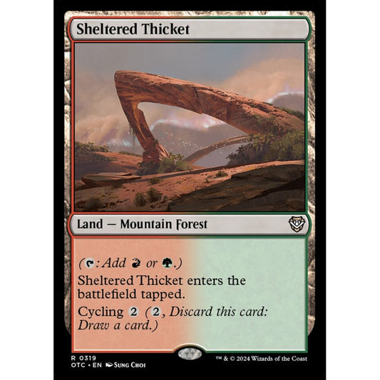 Sheltered Thicket, 319, rare, Magic: The Gathering, Outlaws of Thunder Junction