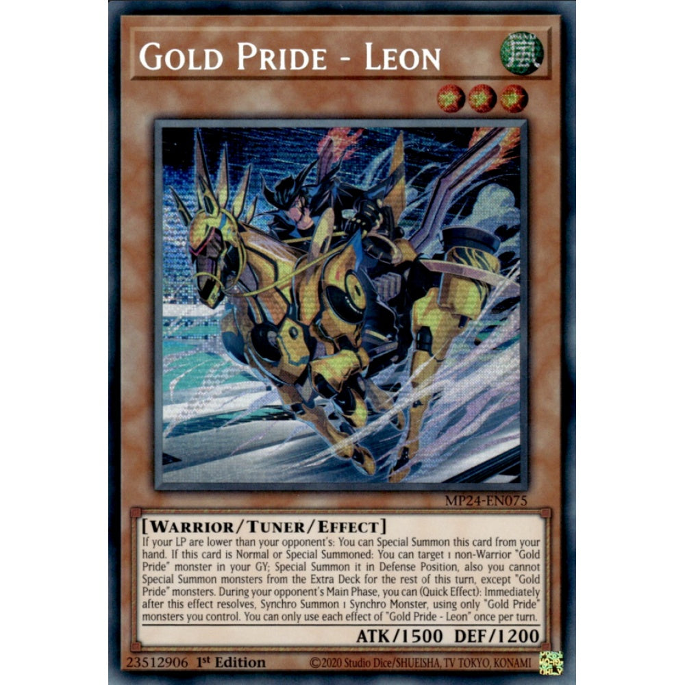 Gold Pride - Leon, MP24-EN075, Prismatic Secret Rare, Yu-Gi-Oh!, 25th Anniversary Tin: Dueling Mirrors