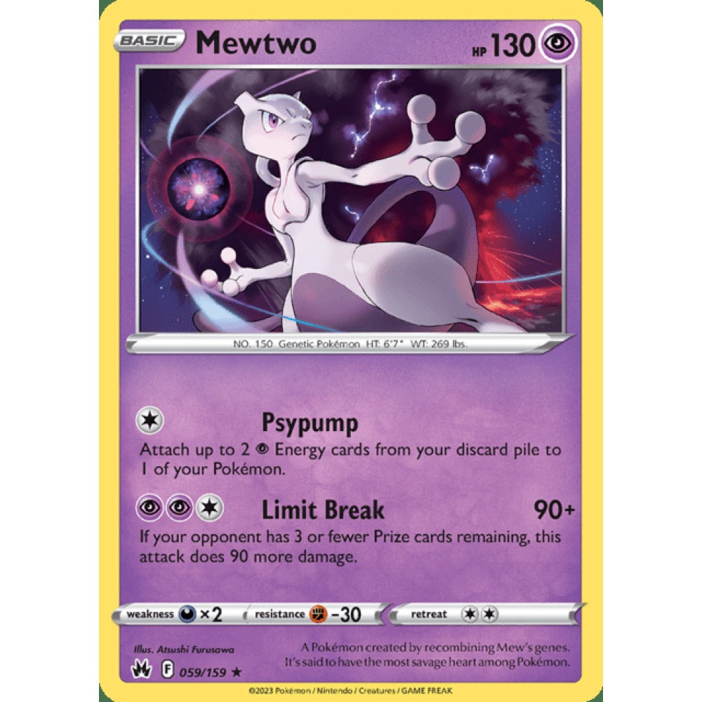 Mewtwo Holo Rare 059/159 Pokemon Card Game Crown Zenith