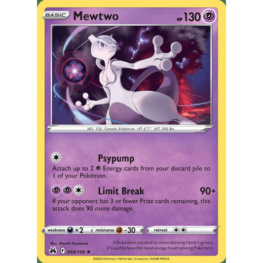 Mewtwo Holo Rare 059/159 Pokemon Card Game Crown Zenith