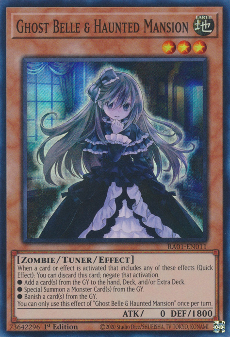Ghost Belle & Haunted Mansion RA01-EN011 Platinum Platinum Secret Rare Yu-Gi-Oh 25th Anniversary Rarity Collection in Art
