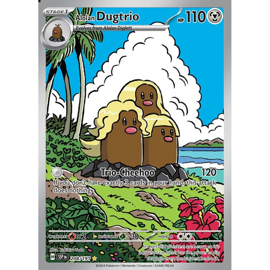 Alolan Dugtrio Illustration Rare 208/191 Pokemon Card Game Surging Sparks