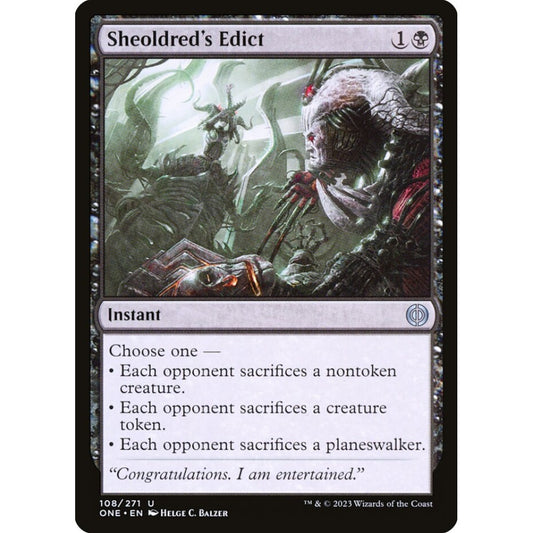 Sheoldred's Edict, uncommon, 108, Magic the Gathering, Phyrexia: All Will Be One