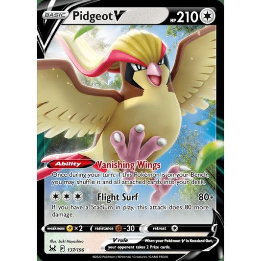Pidgeot V Double Rare 137/196 Pokemon Card Game Lost Origins