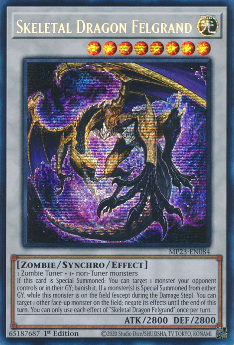 Skeletal Dragon Felgrand MP23-EN084 Prismatic Prismatic Secret Rare Yu-Gi-Oh 25th Anniversary Tin: Dueling Heroes Mega Pack in Art