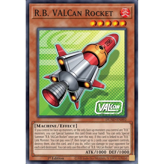 R.B. VALCan Rocket DUAD-EN092 Super Super Rare Yu-Gi-Oh Duelist's Advance in Art