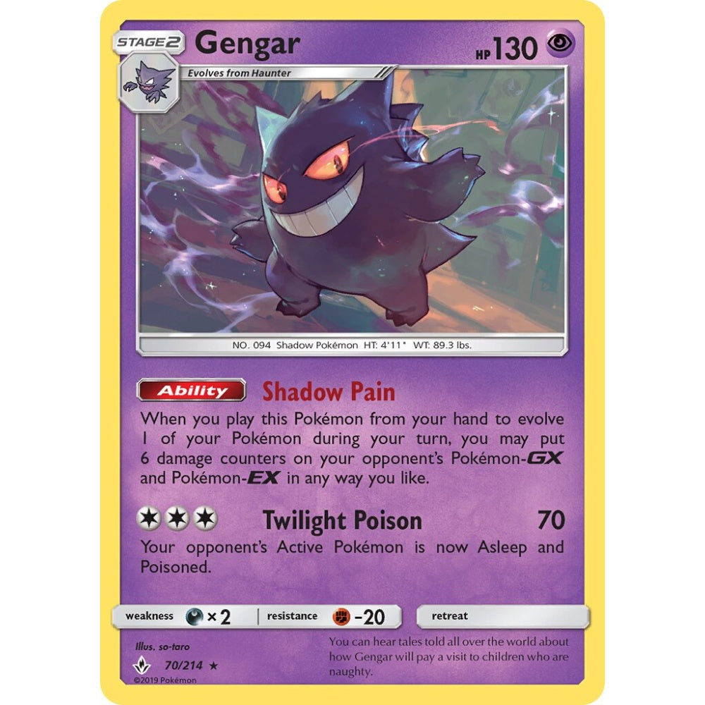 Gengar Rare 70/214 Pokemon Card Game Unbroken Bonds