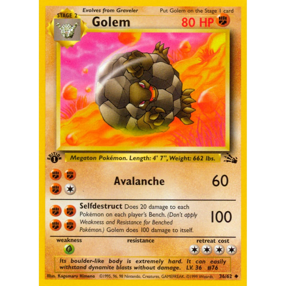 Golem Uncommon 36/62 Pokemon Card Game Fossil