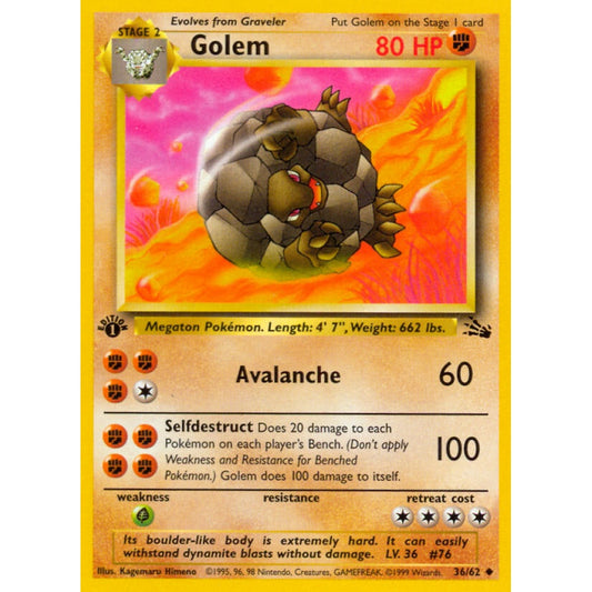 Golem Uncommon 36/62 Pokemon Card Game Fossil