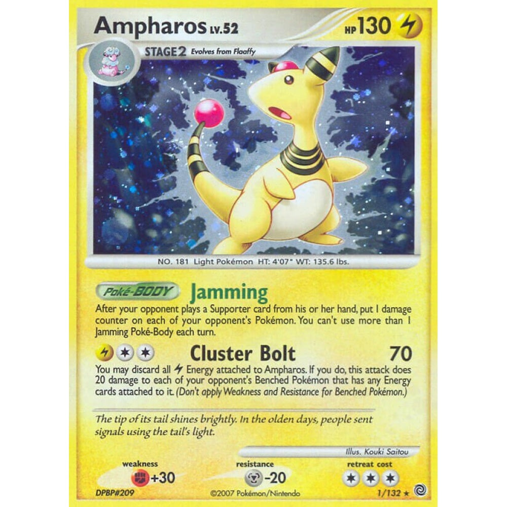 Ampharos Rare Holo 1/132 Pokemon Card Game Secret Wonders