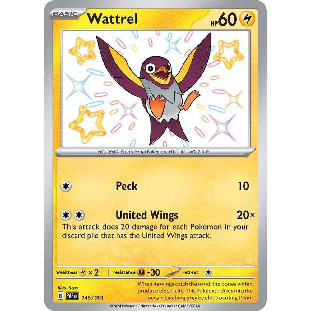 Wattrel Shiny Rare 145/091 Pokemon Card Game Paldean Fates