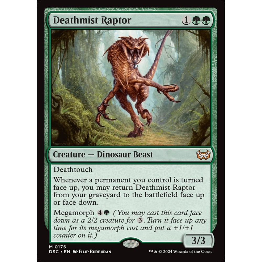 Deathmist Raptor, 176, mythic, Magic: The Gathering, Duskmourn: House of Horror
