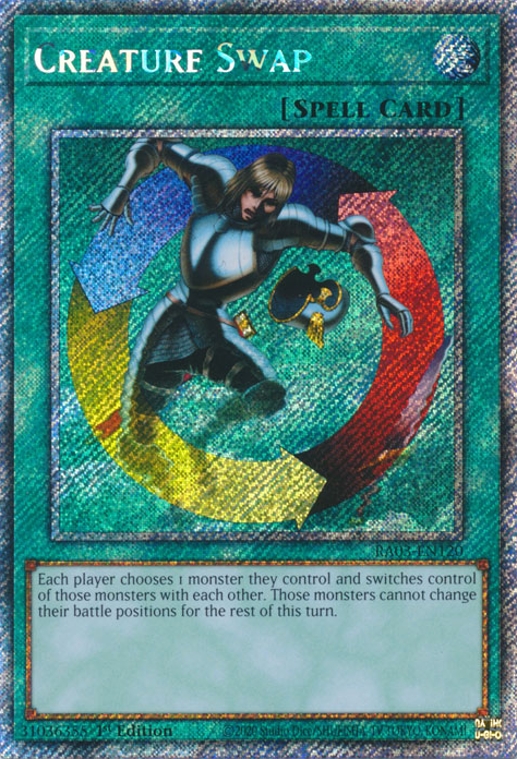 Creature Swap RA03-EN120 Platinum Platinum Secret Rare Yu-Gi-Oh Quarter Century Bonanza in Art