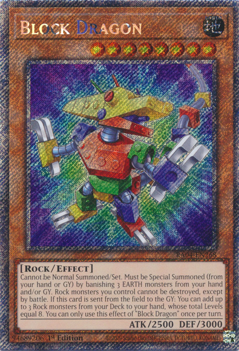 Block Dragon RA04-EN268 Platinum Platinum Secret Rare Yu-Gi-Oh Quarter Century Stampede in Art