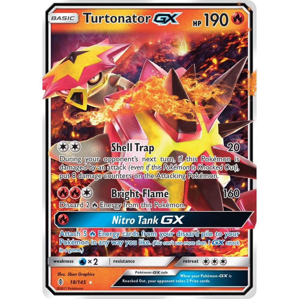 Turtonator-GX Rare Holo GX 18/145 Pokemon Card Game Guardians Rising
