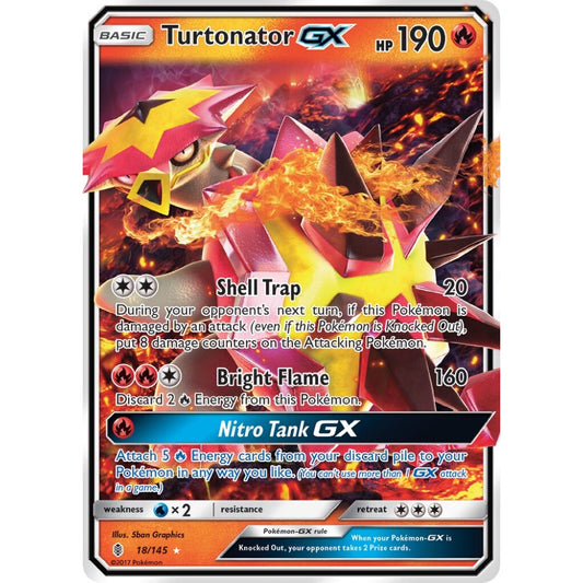 Turtonator-GX Rare Holo GX 18/145 Pokemon Card Game Guardians Rising