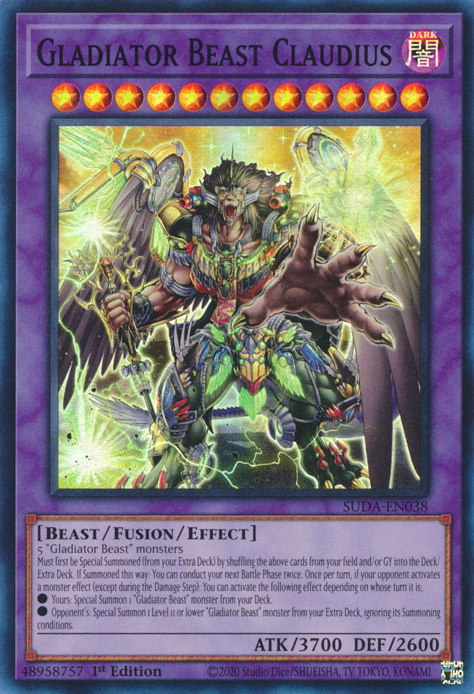 Gladiator Beast Claudius SUDA-EN038 Super Super Rare Yu-Gi-Oh Supreme Darkness in Art