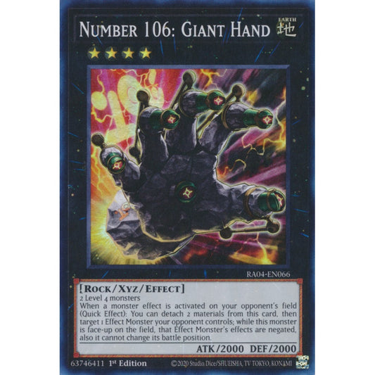Number 106: Giant Hand RA04-EN066 Super Super Rare Yu-Gi-Oh Quarter Century Stampede in Art