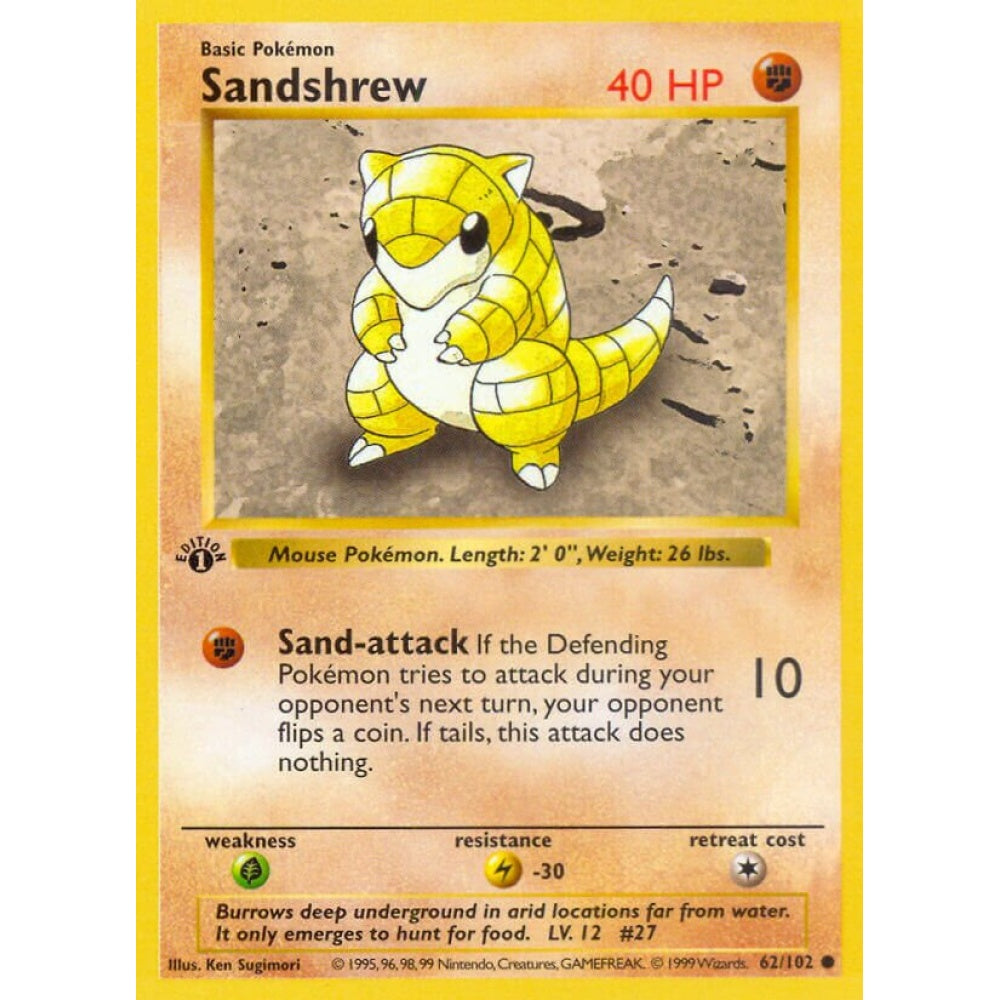 Sandshrew Common 62/102 Pokemon Card Game Base Set
