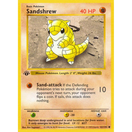Sandshrew Common 62/102 Pokemon Card Game Base Set