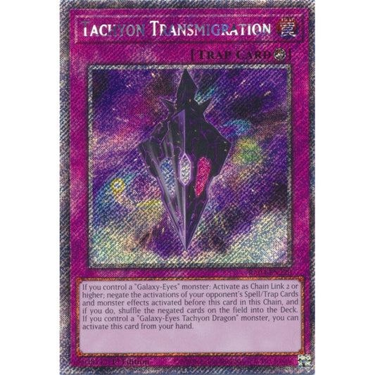 Tachyon Transmigration RA04-EN220 Platinum Platinum Secret Rare Yu-Gi-Oh Quarter Century Stampede in Art
