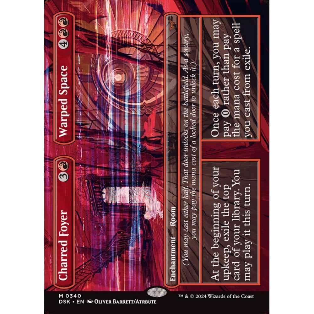 Charred Foyer // Warped Space, 340, mythic, Magic: The Gathering, Duskmourn: House of Horror