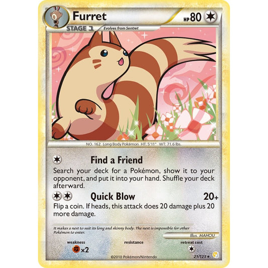 Furret Rare 21/123 Pokemon Card Game HeartGold & SoulSilver