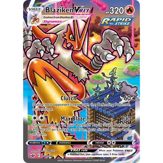 Blaziken VMAX Rare Rainbow 201/198 Pokemon Card Game Chilling Reign