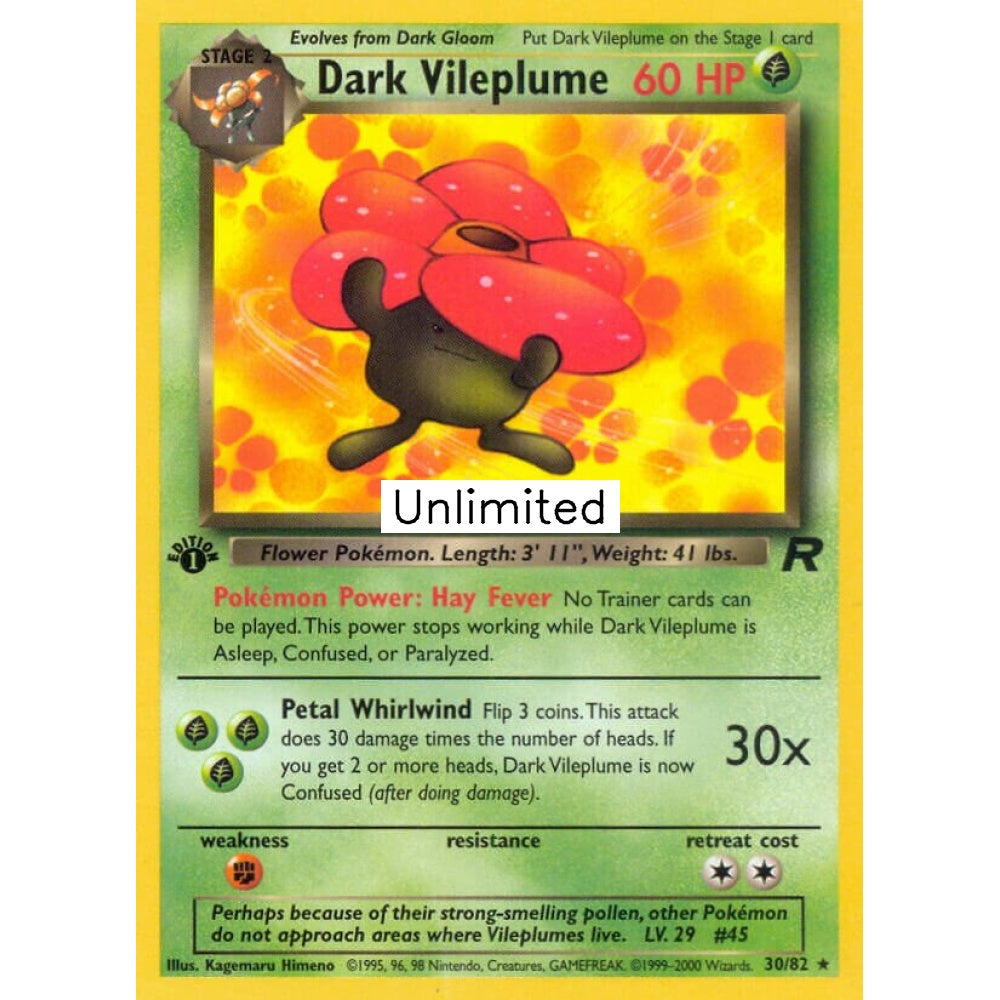 Dark Vileplume Rare 30/82 Pokemon Card Game Team Rocket