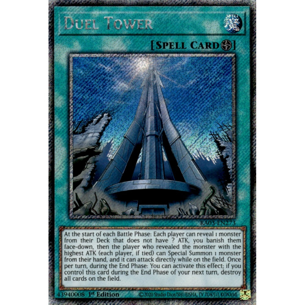 Duel Tower RA03-EN273 Platinum Platinum Secret Rare Yu-Gi-Oh Quarter Century Bonanza in Art