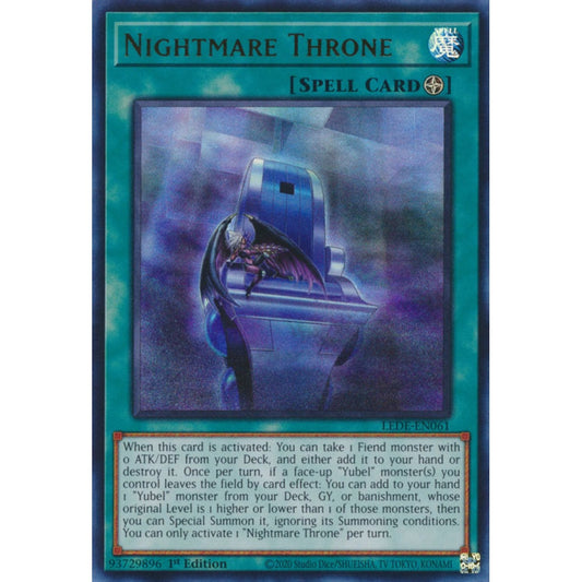 Nightmare Throne LEDE-EN061 Ultra Ultra Rare Yu-Gi-Oh Legacy of Destruction in Art