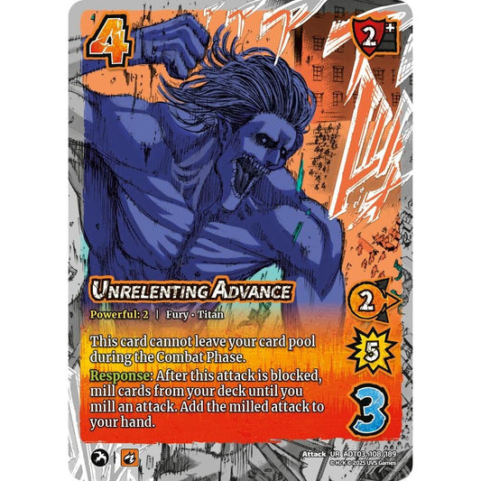 Unrelenting Advance 108/189 AOT03 Universus Attack on Titan: Apocalypse Attack UR