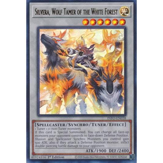 Silvera, Wolf Tamer of the White Forest MP25-EN086 Prismatic Prismatic Secret Rare Yu-Gi-Oh 2025 Mega-Pack Tin in Art