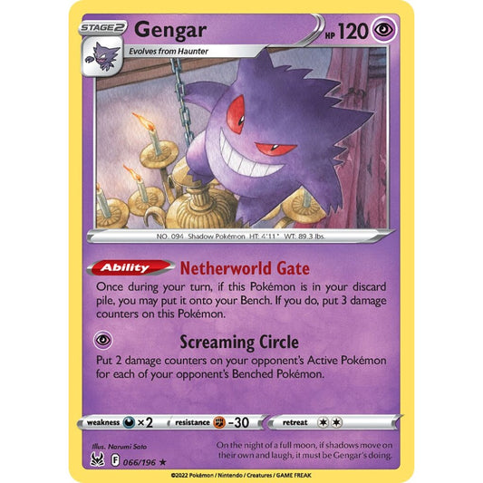 Gengar Rare Holo 066/196 Pokemon Card Game Lost Origin