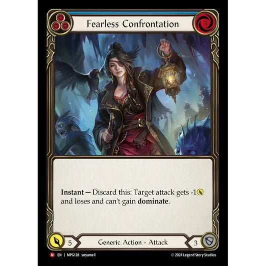 Fearless Confrontation MPG128-RF Majestic Flesh & Blood Trading Card Game Mastery Pack Guardian in Rainbow Foil Art