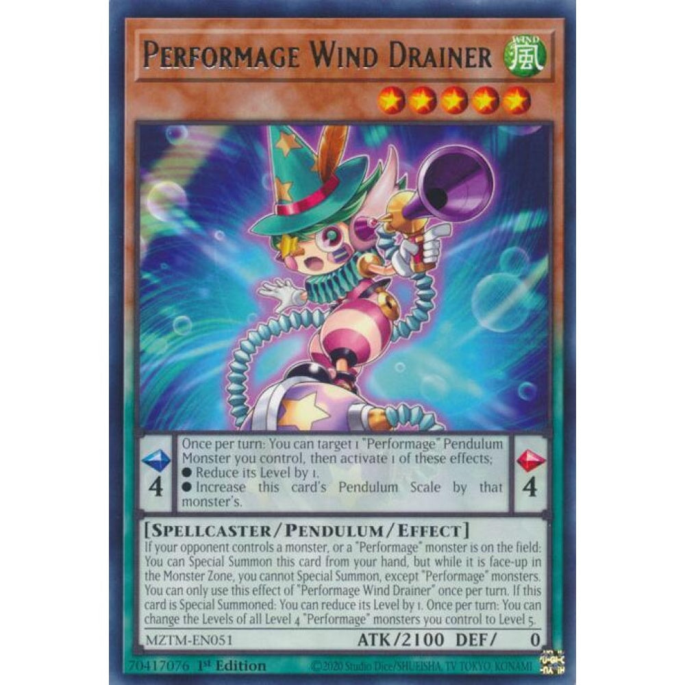 Performage Wind Drainer MZTM-EN051 Rare Yu-Gi-Oh Maze of the Master