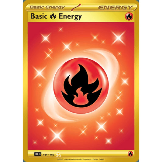 Fire Energy Secret Rare 230/197 Pokemon Card Game Obsidian Flames