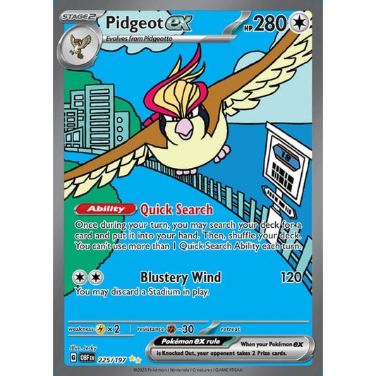 Pidgeot ex Secret Illustration Rare 225/197 Pokemon Card Game Obsidian Flames